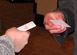 Attendees exchanging business cards